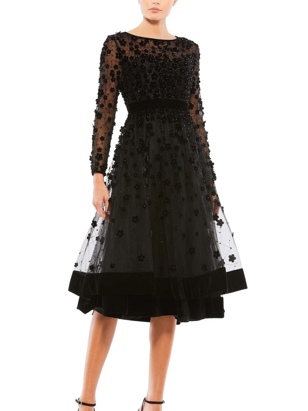 Mac Duggal Floral Appliqué Tea Dress in black - Picture 5 of 6